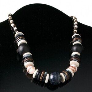 Chunky Handcrafted Philippines Artisan Tiger Cowrie Shell Wood Necklace